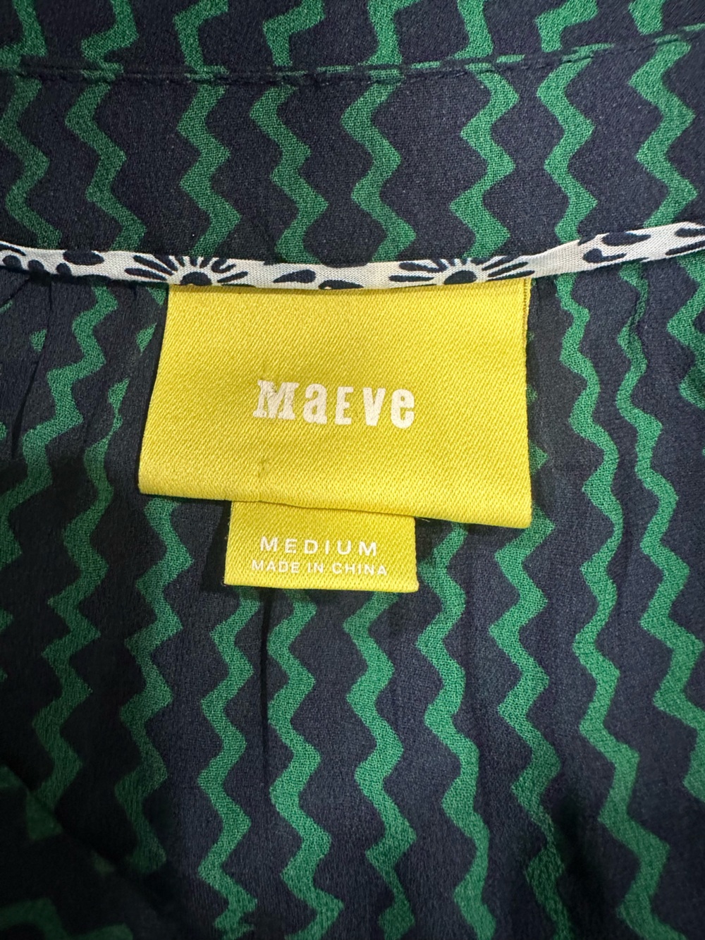 Maeve Della Chevron Sheer Green/Navy Longsleeve Tie Neckline Sz M - Picture 5 of 7